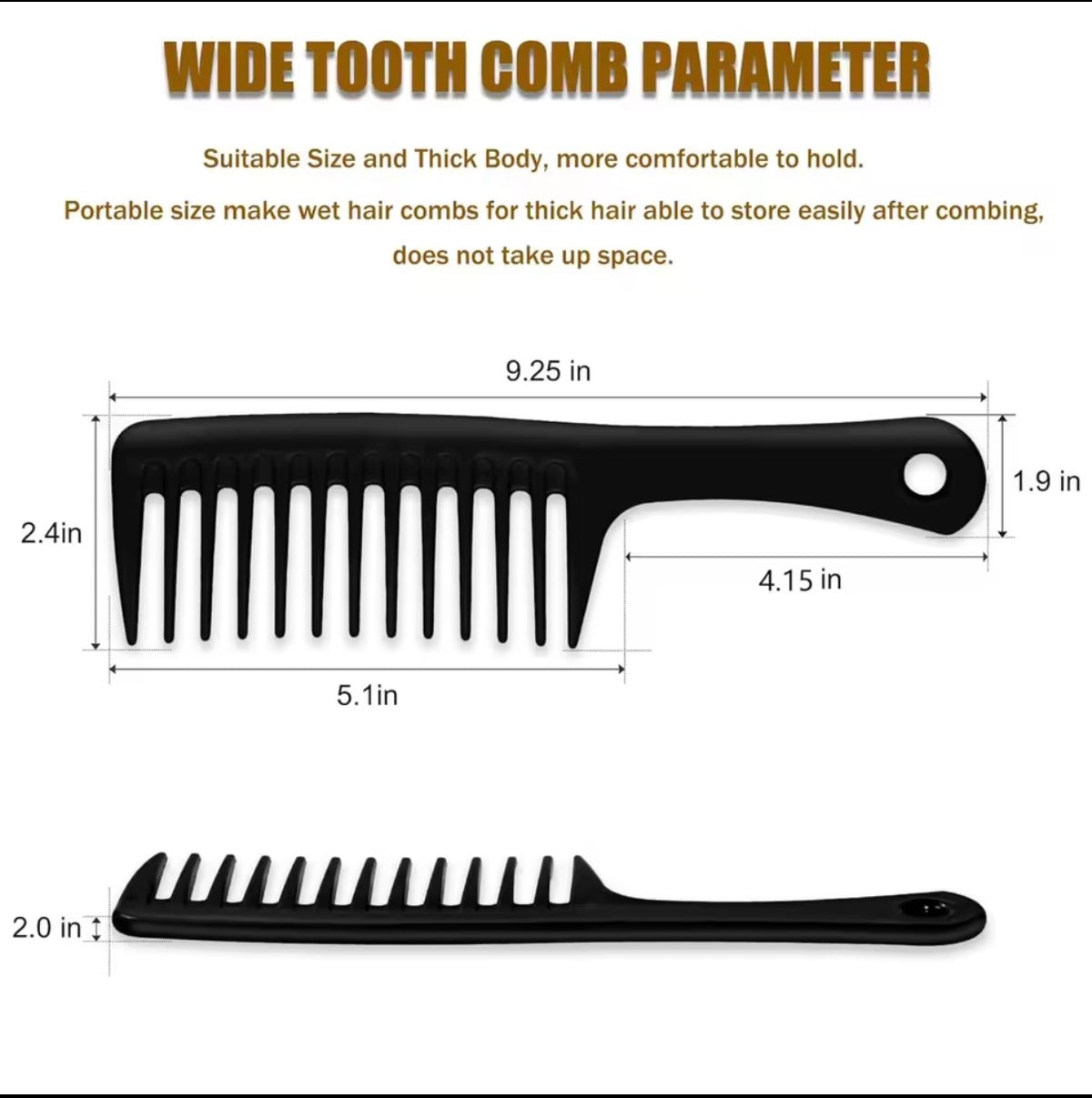 Peigne Démêlant à Dents Larges — Cheveux Naturels, Bouclés & Longs